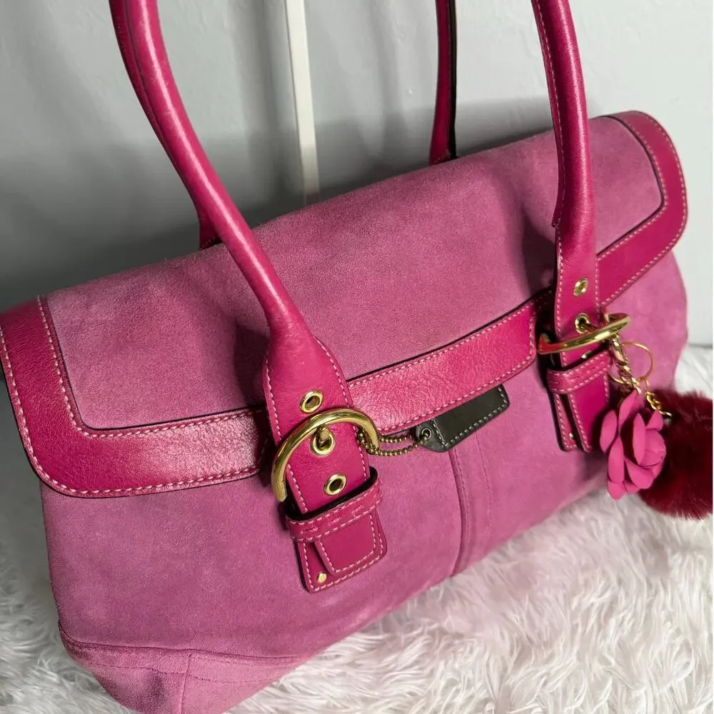 y2k COACH Vintage 2004 Pink Hampton Suede SOHO Flap Satchel